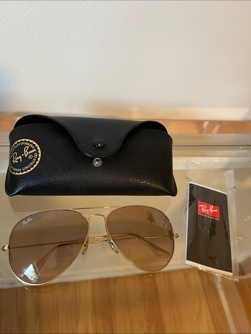 Ray-Ban Gold Frame Sunglasses with Brown Lenses